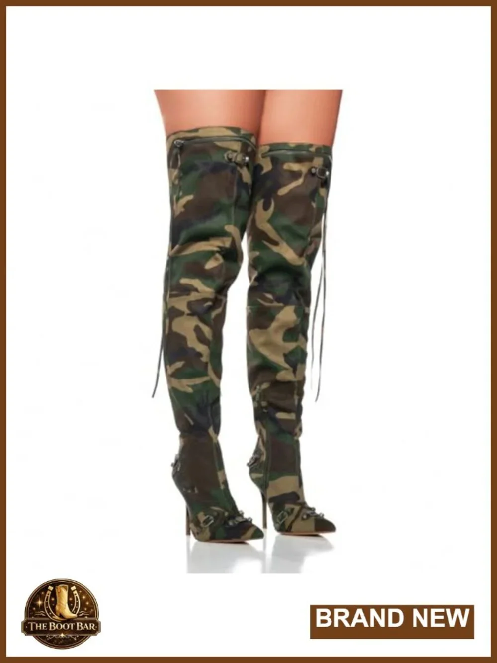 Camo Knee High Boots Pointed Stiletto Heels Pull-On Tall Boots